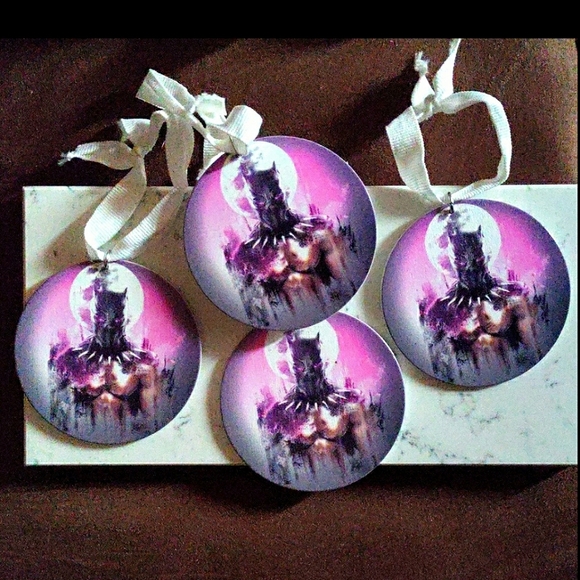 *HAPPY HOLIDAYS* 4 Black Panther Ornaments/Bag Tags/Keychains! Hand-painted Wood - Picture 3 of 6